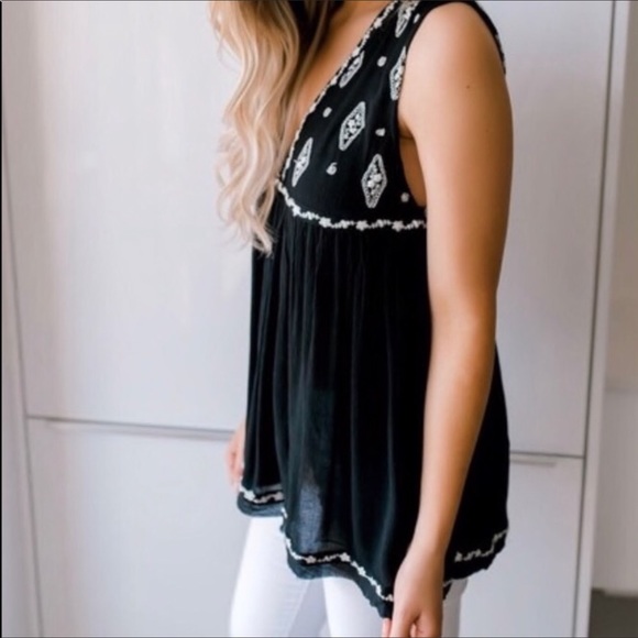 Free People Black Sleeveless Embroidered Top - Picture 4 of 8